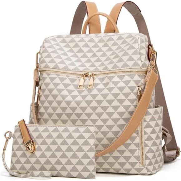 NEW Backpack Convertible with Purse 2 Piece Beige - Picture 1 of 6